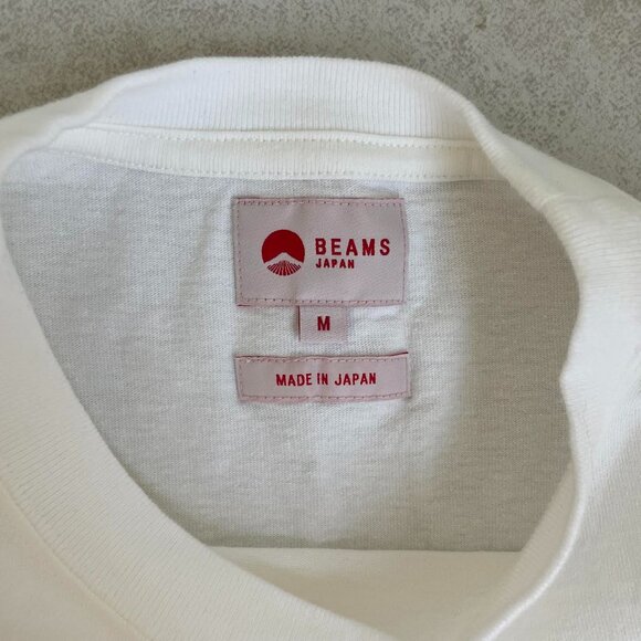 BEAMS JAPAN Logo Print T-Shirt Crew Neck Air-Spun Cotton Size M - Picture 3 of 4